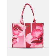 Caprese Iris Floral Printed Pink Poly Canvas Extra Large Tote Handbag