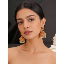Saraf RS Jewellery Gold Plated Multi-Color AD Studded Peacock Floral Jhumka Earrings