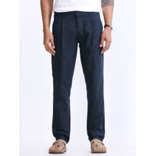 TAILORAEDGE Raw Slub Pleated Navy Blue Trouser