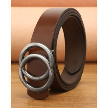 Teakwood Women Brown And Silver Tone Solid Genuine Leather Belt