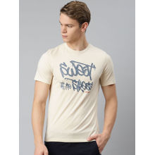 Alcis Men Beige Typography Printed Slim Fit Training or Gym T-Shirt