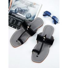 Korakari Men Modern Black Denim Kolhapuri Chappal