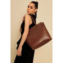 THE GUSTO Beyond Plus Tote Bag Croco with Zipper -Brown (M)