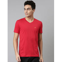 Dixcy Scott Maximus Mens Anti Microbial Finish V-neck Short Sleeve Solid T-shirt Red