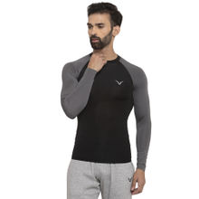INVINCIBLE Black Grey Mens Compress Base Layer Long Sleeve T-Shirt