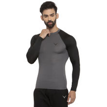 INVINCIBLE Grey Black Mens Compress Base Layer Long Sleeve T-Shirt