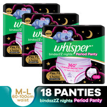 Whisper Bindazzz Nights Period Panties, Pack Of 6 Pants (Pack Of 3)