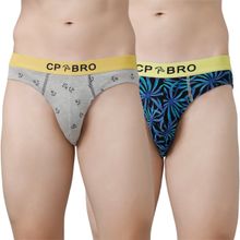 CP BRO Printed Briefs with Exposed Waistband Value - Grey Anchor & Blue Leaf (Pack of 2)
