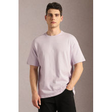 Louis Philippe Men Lilac Solid Crew Neck T-Shirt