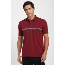 Peter England Men Maroon Stripe Polo Neck T-Shirt