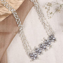Teejh Blush Polki Silver Oxidized Pearl Long Necklace