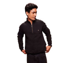 Bombay High Men Solid Black Half Zip Knit Sweatshirt