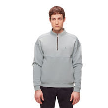 Bombay High Men Solid Sage Green Half Zip Knit Sweatshirt