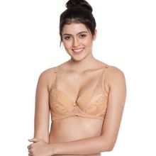Shyaway Susie 3/4th Coverage Underwired Lace Strap Plunge Padded bra - Skin