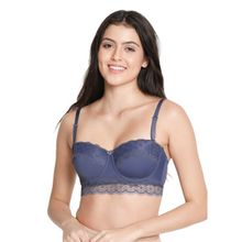 Shyaway Susie 3/4th Coverage Under wired Lace Cup Balconette Padded Bra - Purple