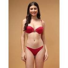 BRACHY Women Padded Pushup Bridal Red Solid Lingerie (Set of 2)