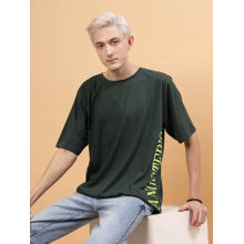 RIGO Men Bottle Green Jersey Oversized Printed T-shirt