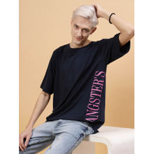 RIGO Men Navy Blue Jersey Oversized Printed T-shirt