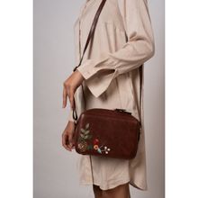 Miri Brown Hand Embroidered Mukaish Art Golden Rose Sling Bag