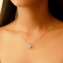 Ayesha Single Layer Dainty Gold Necklace - 3D Cube With Diamante