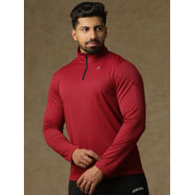 Athlisis Men Maroon High Neck Dri-Fit Pockets Slim Fit T-Shirt