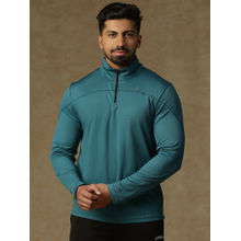 Athlisis Men Teal High Neck Dri-Fit Pockets Slim Fit T-Shirt