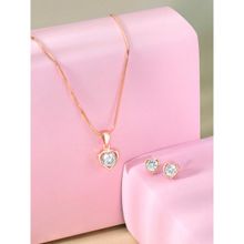 Peora Rose Gold Plated Heart CZ Necklace and Stud Earrings Jewellery Set