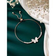 Peora Rose Gold Plated CZ Mother of Pearl Butterfly Shape Adjustable Bracelet