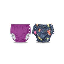 Chinmay Kids Purple-Navy Reusable Swimwear Diaper for Unisex (Set of 2)