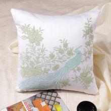 Khaabka Silk Route Silk Peacock Embroidered Cushion Cover (Off White, Pack of 2) (16x16 Inches)