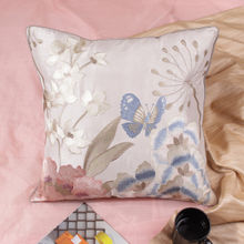 Khaabka Silk Route Silk Butterfly Embroidered Cushion Cover (Off White, Pack of 2) (16x16 Inches)