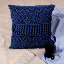 Khaabka Dilkash Crochet Handcrafted Cotton Cushion Cover (Blue, Pack of 2) (16x16 Inches)