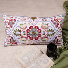 Khaabka Guldasta Mosaic Floral Embroidered Cushion Cover(MultiColor, Pack of 2) (12x18 inches)