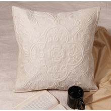 Khaabka Dilkash Embroidered Blended Silk Quilted Cushion Cover (Cream, 18x18 Inches, Pack of 2)