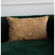 Khaabka Tehzeeb Floral Embroidered Chanderi Silk Cushion Cover (Goldes, Pack of 2) (12x18 inches)