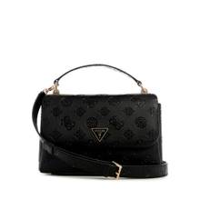 Guess Black Logo Embossed Monogram Tisha Top Handle Flap Satchel Bag & Detachable Strap