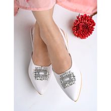 Shoetopia Embellished Front Studded Buckle White Mules For Women And Girls