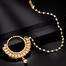 Peora Gold Plated Pearl Ad Nose Ring/Nath Pearl Chain Padmavati Jewellery (PF37NL12)