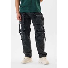 Snitch Black Washed Loose Cargo Pants for Men