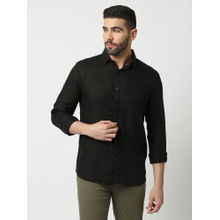 Dragon Hill Full Sleeves Black Pure Linen Shirt with Pocket