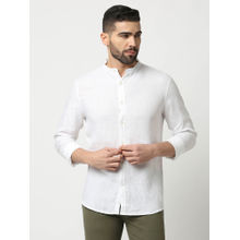 Dragon Hill Full Sleeves White Pure Linen Shirt with Mandarin Collar
