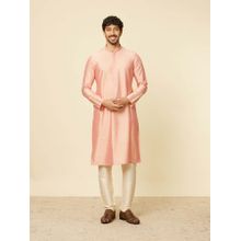 Twamev Peach Blended Viscose Embroidered Kurta and Pyjama for Men (Set of 2)