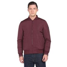 Arrow Sports Men Burgundy Stand Neck Solid Bomber Jackets