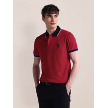 U.S. POLO ASSN. Red Solid Pure Cotton Polo T-Shirt