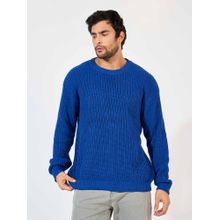 Styli Men Textured Round Neck Long Sleeves Oversized Fit Blue Sweater