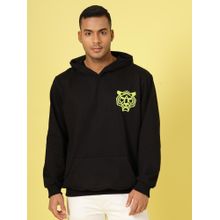 RIGO Men Black Fleece Oversized Printed Hoodie