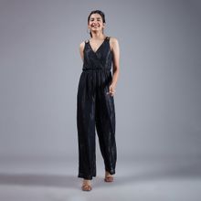Twenty Dresses by Nykaa Fashion Black Shimmer Double Strap Wide Leg Jumpsuit