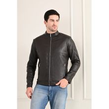 TBOJ Men Solid Leather Jacket - Dark Brown