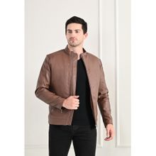 TBOJ Men Solid Leather Jacket - Light Brown