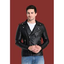 TBOJ Men Solid Leather Jacket - Black